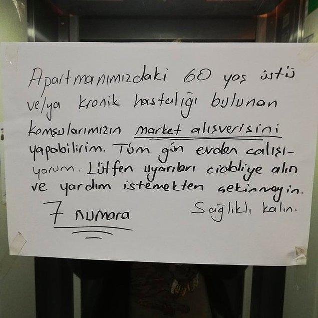 1. İç ısıtan destekler: Türkiye'de Nagehan Tokdoğan isimli vatandaş da apartmanında oturan 60 yaş üstündeki yaşlı bireyler için markete giderek yardım edeceği notu paylaştı.