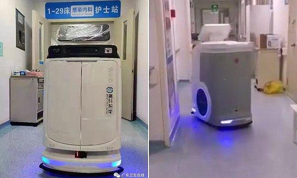 Vuhan’da birçok hastanede robot asistanlar, hastalara veya hastalık şüphesiyle karantinada tutulan kişilere ilaç ve yemek götürüyor.