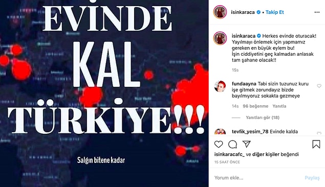Gelen tepkilerin ardından da şöyle bir paylaşım yaptı Işın Karaca. 👇