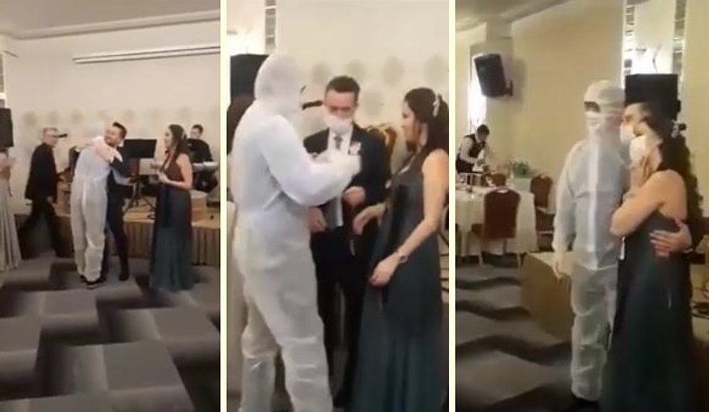 Arkadaşının Nişanına Koruyucu Kıyafet ile Gidip Takı Olarak da Maske Takan Adam