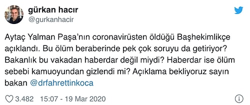 Başhekimlik'ten Aytaç Yalman Açıklaması: 'Koronavirüs Nedeniyle Öldüğü Kanaati Oluşmuştur'