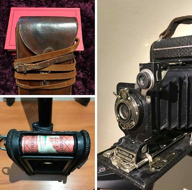 5. "İkincil el mağazasında bu kamerayı buldum. Kamera 1. Dünya Savaşı'ndaki bir askere aitmiş. Arkasında banyo edilmemiş Verichrome film de var."