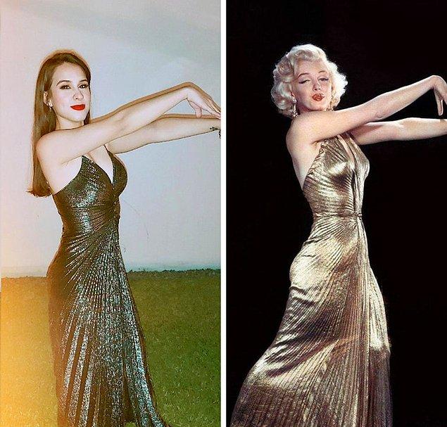 9. "İkinci el olarak aldığım bu elbise Marilyn Monroe'nun elbisesine çok benziyor. Aynı pozu veremedim biliyorum."