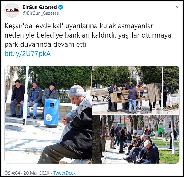 Edirne Keşan'dan bugüne ait bir başka haber. Belediye bankları kaldırdı yaşlılar taşlara oturmaya devam etti.  👇