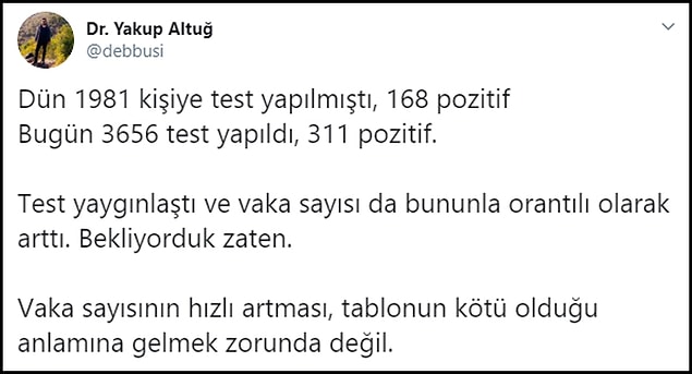 Vaka sayısındaki artışın yapılan testlerle orantılı olarak arttığı şeklinde yorumlar yapılıyor 👇