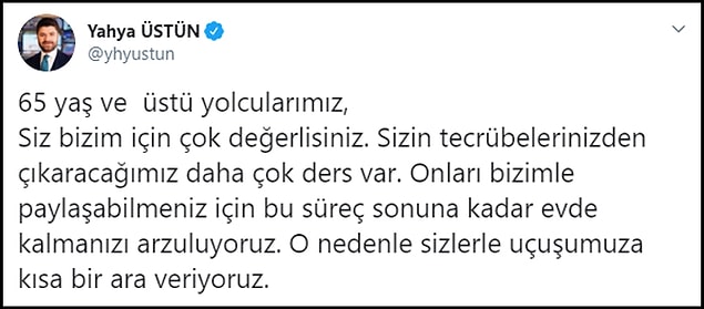 Türk Hava Yolları da 65 yaş ve üstü yolcularına uçuşları yasakladı 👇