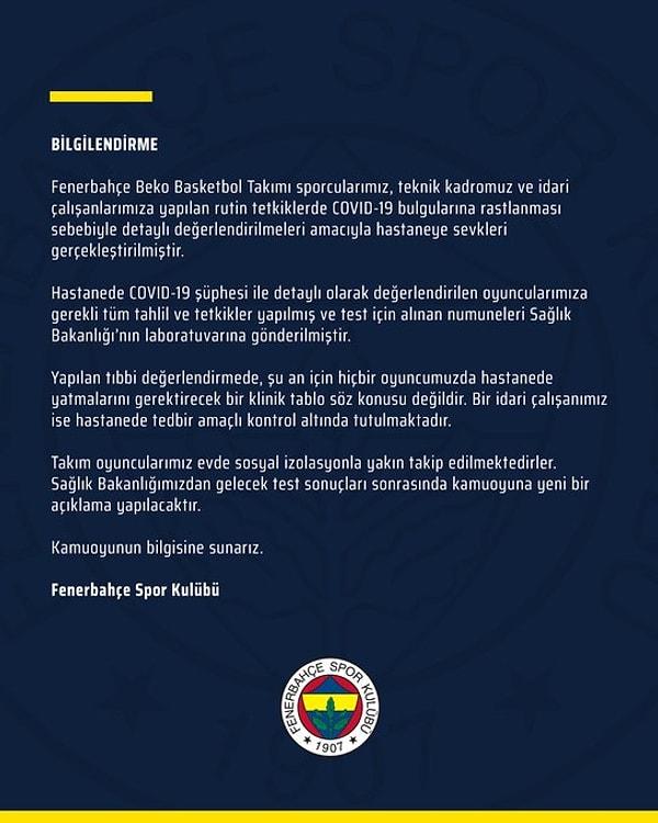 Fenerbahçe konuyla ilgili akşam saatlerinde bir açıklama yayınladı: