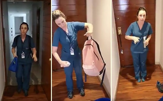 Koronavirüs Önlemi Olarak Eve Her Geldiğinde Uyguladığı Dezenfekte Yöntemini Anlatan Sağlık Çalışanı