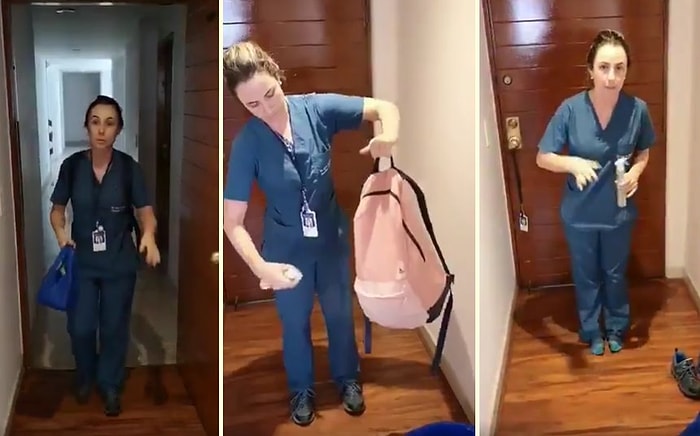 Koronavirüs Önlemi Olarak Eve Her Geldiğinde Uyguladığı Dezenfekte Yöntemini Anlatan Sağlık Çalışanı