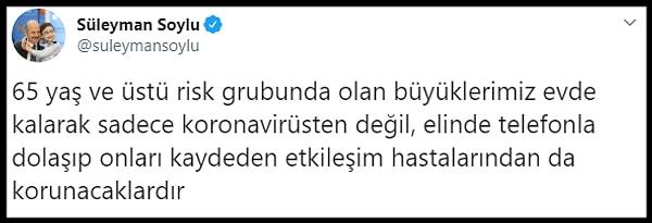 İçişleri Bakanı Süleyman Soylu da konu hakkında tweet attı: