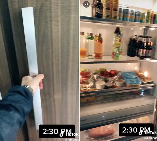 3. Joe Jonas ise bizlere devasa buzdolabının içini gösterirken: