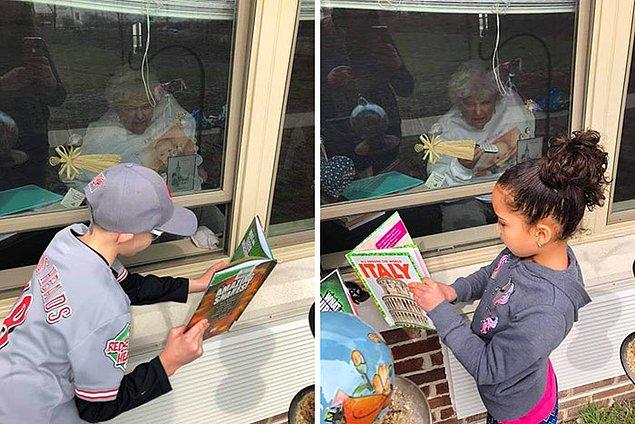 15. "Torunu büyükannesine camdan kitap okuyor..."
