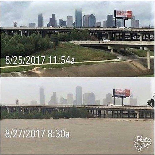 7. Houston'da 2017'de gerçekleşen Harvey Kasırgası'nın öncesi ve sonrası:
