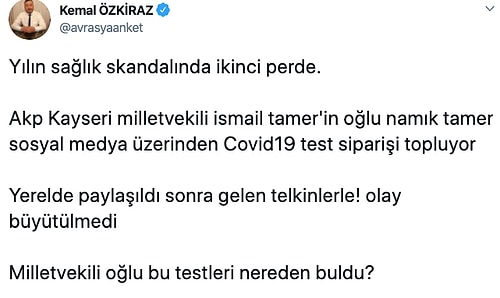 AKP Milletvekilinin Oğlu Koronavirüs Testlerini 30 Dolara Satıyor İddiası Büyük Tepki Gördü