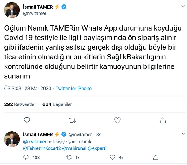 Milletvekili İsmail Tamer ise resmi hesabından şu açıklamayı yaptı. İddiaları reddetti.