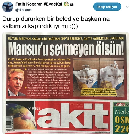 Mansur Yavaş Yeni Akit'e Sağlık Kiti Göndermeyince Akit'in Gazeteye Attığı Manşet Bomba Etkisi Yarattı