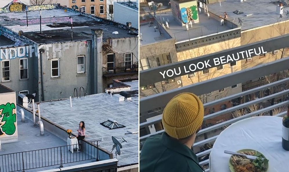 Çatıda Dans Ederken Gördüğü ve Drone ile Numarasını Gönderdiği Kadın ile 'Karantina' Stilinde Tanışan ve Yemek Yiyen Adam