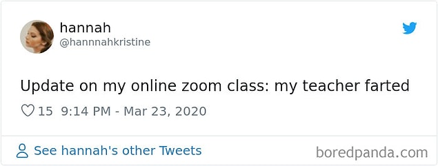25. "Zoom dersimden haberler: öğretmen osurdu."