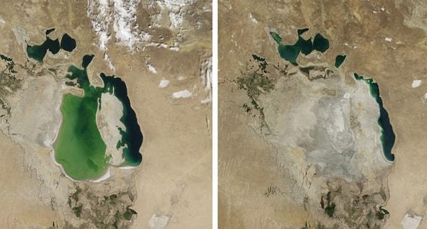 9. Aral Gölü bir zamanlar dünyanın en büyük dördüncü gölüydü ama şimdi suyunun sadece %10'u kaldı ve bir daha asla eskisi gibi olamayacak...