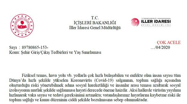 İçişleri Bakanlığı yeni koronavirüs önlemleriyle ilgili genelge yayımladı