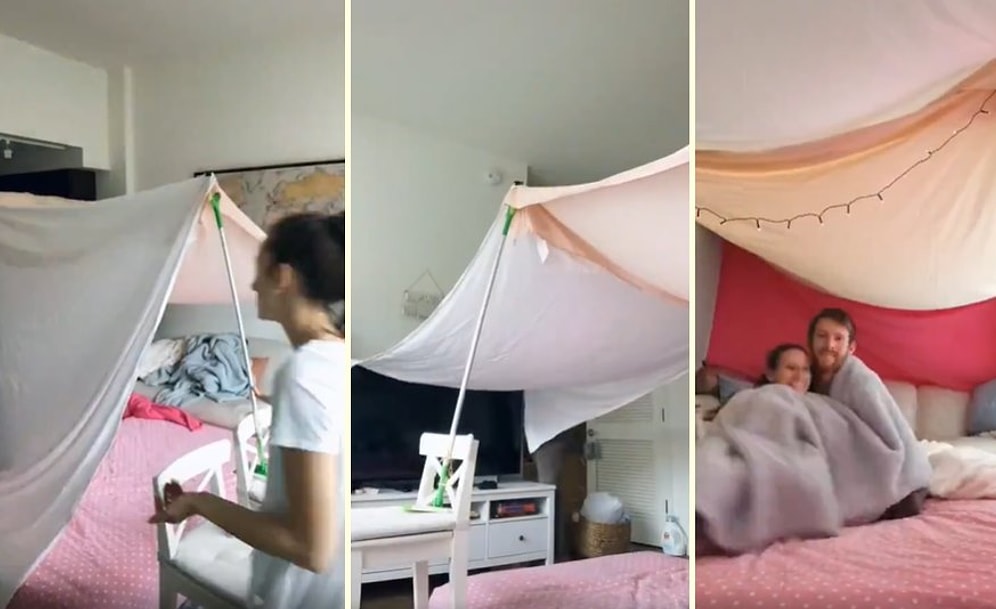 Karantina Günlerini Daha Eğlenceli Geçirmek İsteyen Çift Evin İçine Çadır Kurdu