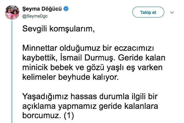 Sancaktepe Belediye Başkanı Şeyma Döğücü, çıkan haberlerden sonra Twitter hesabından şöyle bir açıklama yaptı.