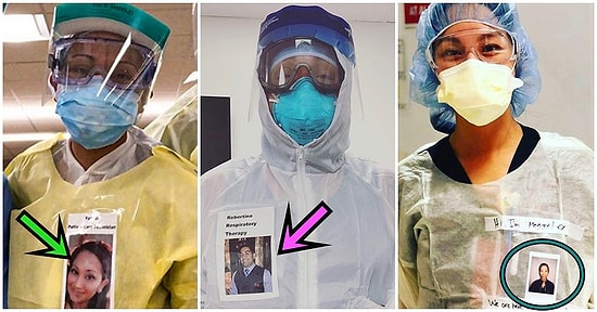 Медработники начали закреплять свои фотографии с улыбками на защитные костюмы, за которыми не видны лица