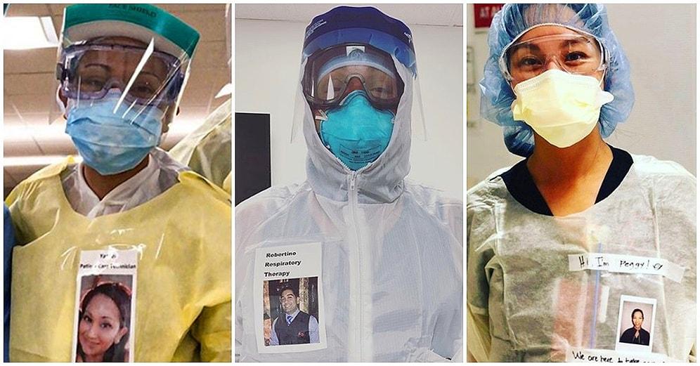 Koronavirüs Tedavisinde Yüzlerin Görünmediği Maskelerin Ardındaki Gülümsemeyi Sergilemek İçin Kıyafetlere Fotoğraf Asma Akımı Başlatıldı