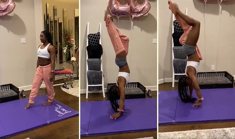 Simone Biles, Kolay Kolay Kimsenin Yapamayacağı Bir Akım Başlattı: Amuda Kalkarak Eşofman Çıkartmak