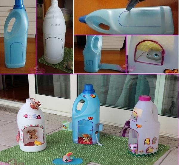 11. Deterjan şişelerinden minik oyuncaklar için evler yapabilirsiniz.