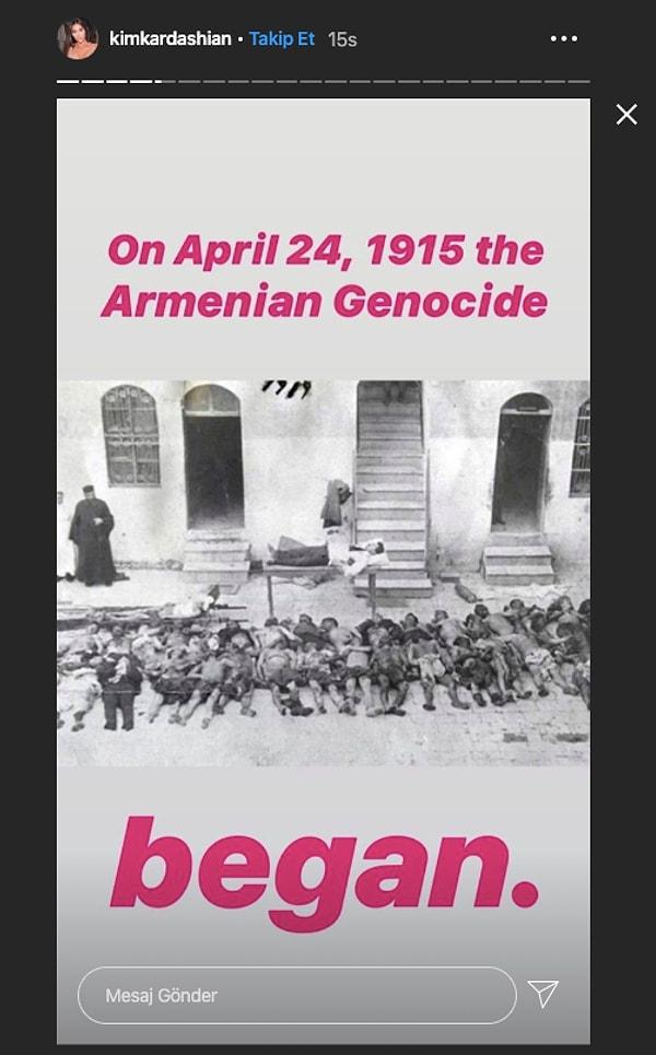 "1915'te 24 Nisan'da Ermeni Soykırımı başladı."