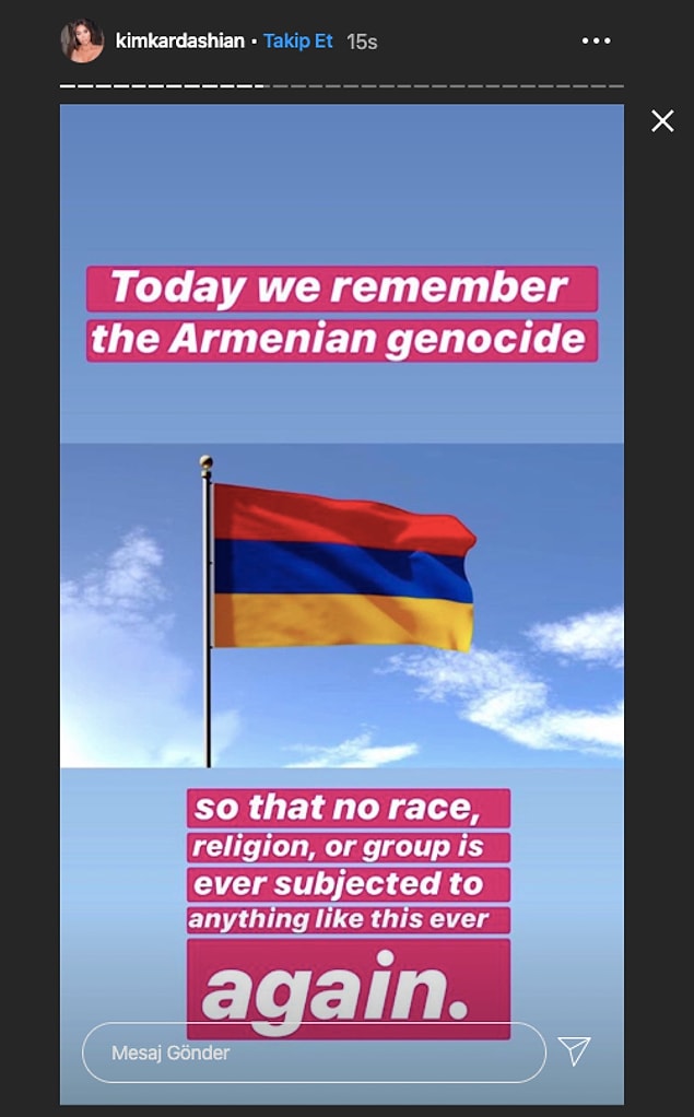 "Bugün Ermeni Soykırımı'nı anıyoruz ki hiçbir ırk, din ya da grup bir daha böyle bir şeye maruz kalmasın diye."