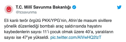 MSB'den Afrin'deki Saldırı Hakkında Açıklama: 40 Sivil Hayatını Kaybetti