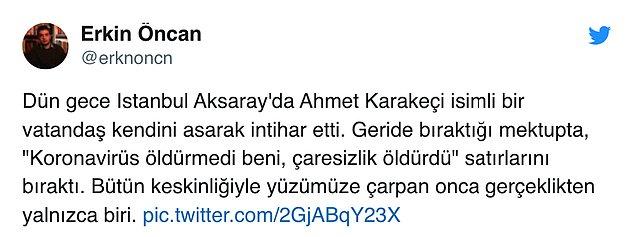 Ahmet Karakeçi'nin intiharı #Ahmetkarakeçi etiketiyle sosyal medyanın gündeminde👇