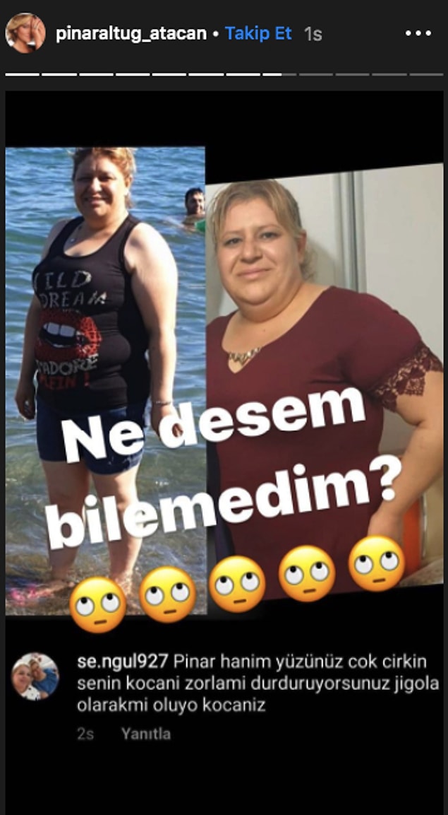 Eşi Yağmur Atacan'la ilgili sürekli yorumlar alan Altuğ'un son tepkisi ise yine gündem oldu. Bir takipçisinin "Yüzünüz çok çirkin. Kocanız jigolo mu?" sorusuna takipçisinin fotoğrafıyla şöyle cevap verdi: