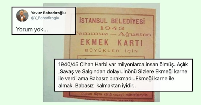 Yavuz Bahadıroğlu'nun Savaş Yıllarına Ait Ekmek Karnesini 'Yorum Yok' Diyerek Paylaşması Tepkilerin Odağında