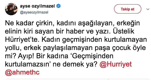 Bu haber başlığına ve içeriğe en sert tepki Ayşe Özyılmazel'den geldi.