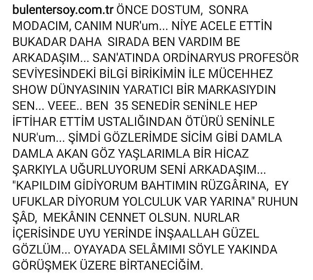 Bülent Ersoy da yakın arkadaşının vefatından sonra acısını bu sözlerle Instagram hesabından paylaşmıştı...