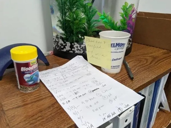 9. Сотрудник, который был вынужден работать из дома из-за коронавируса, зашел в офис и понял, что его рыбу кормили каждый день: