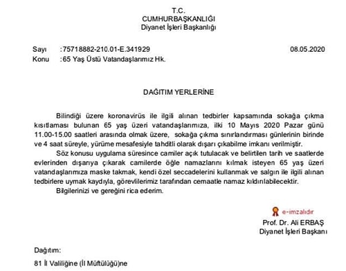 Diyanet 65 Yaş Üstüne Camileri Açtı: Gelen Tepkiler Üzerine Karar Geri Çekildi