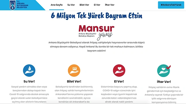 Ankaratekyurek.com üzerinden su faturası, Ankara kart bilet yardımlarının yanı sıra, nakit yardımı da yapılabiliyor.
