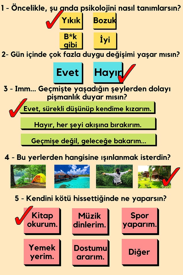 Seçtiğin yanıta göre sorulara vereceğin cevaplar;