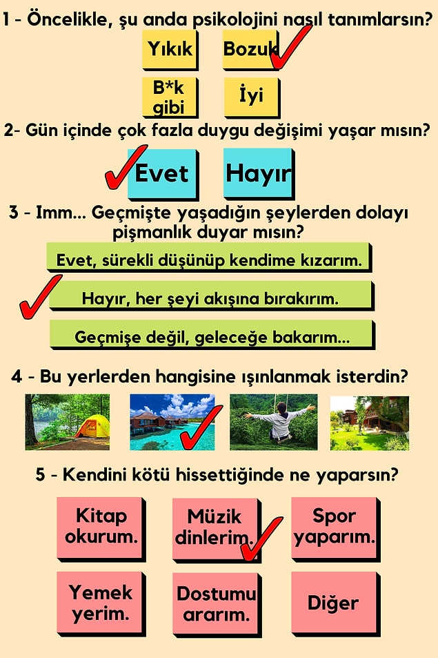 Seçtiğin yanıta göre sorulara vereceğin cevaplar;