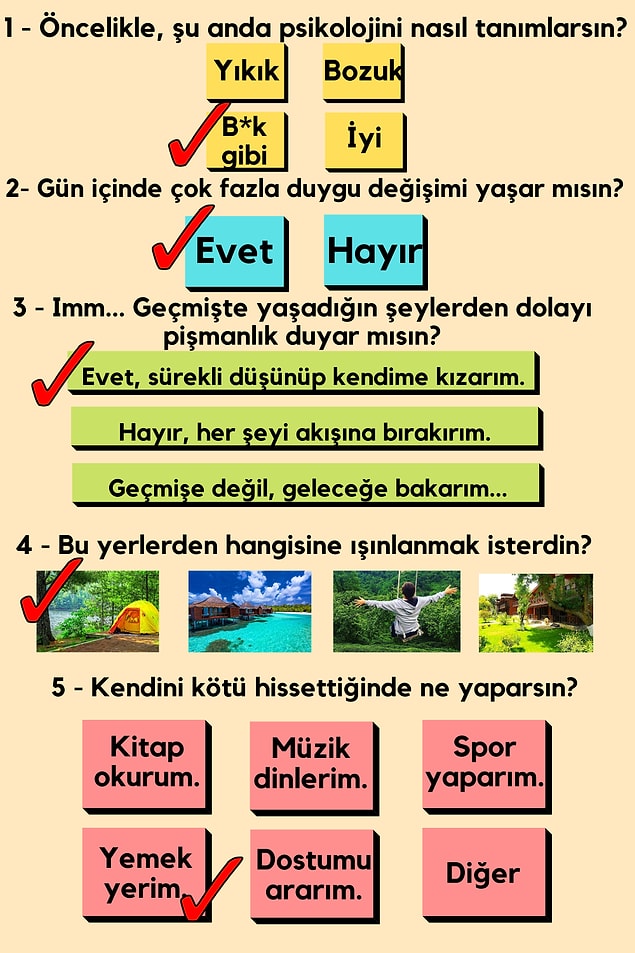 Seçtiğin yanıta göre sorulara vereceğin cevaplar;