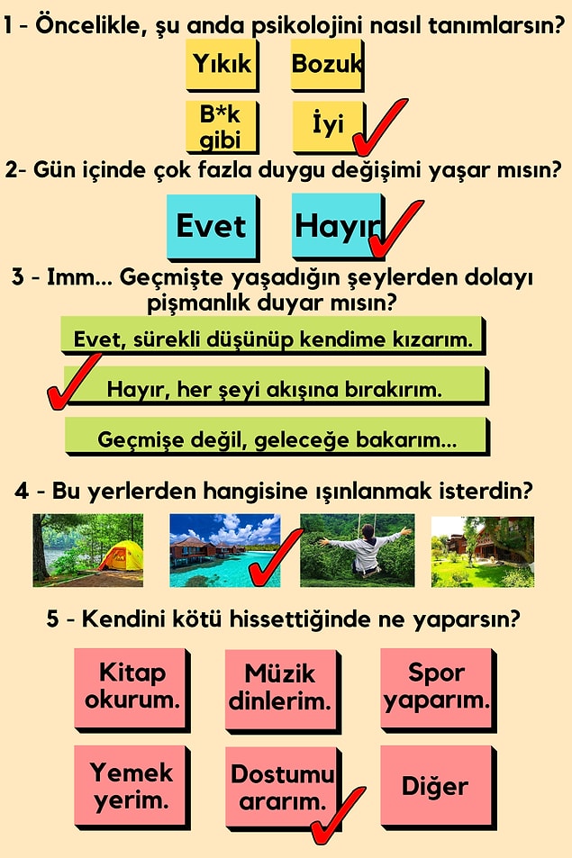 Seçtiğin yanıta göre sorulara vereceğin cevaplar;