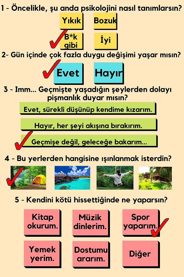 Seçtiğin yanıta göre sorulara vereceğin cevaplar;