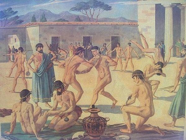 Antik Yunanistan'da antrenman çıplak yapılan bir aktiviteydi.