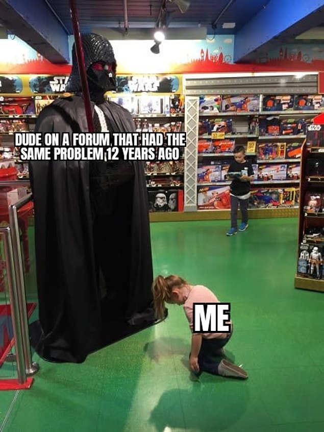 15. "12 yıl önce aynı problemi yaşayan forumdaki çocuk vs. ben:"