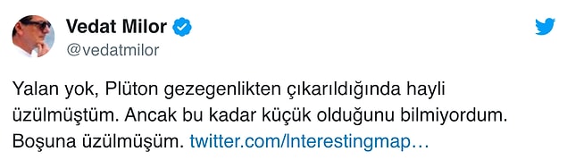 1. Sosyal medya gurusu Vedat Milor, Twitter'da Plüton'la ilgili yaşadığı hayal kırıklığından bahsedince; birbirinden komik yorumlar gecikmedi!