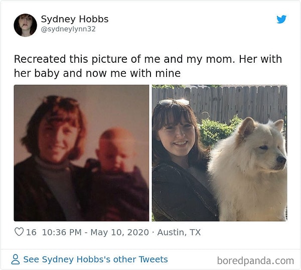 16. Воссоздала фото моей мамы со мной. Она со своим малышом, и я со своим